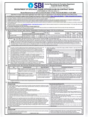 SBI SCO Advt. No-CRPD/ SCO/ 2020-21/ 10 Notification 2020