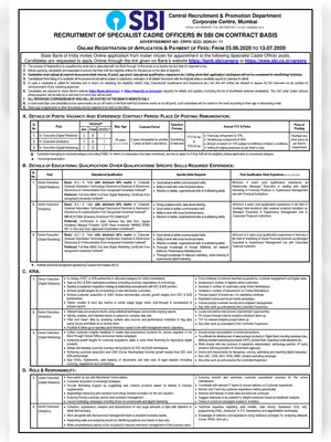 SBI SCO Advt. No-CRPD/ SCO/ 2020-21/ 11 Notification 2020