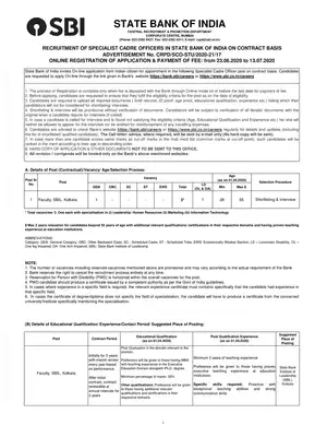 SBI SCO Advt. No-CRPD/SCO-STU/2020-21/17 Notification 2020