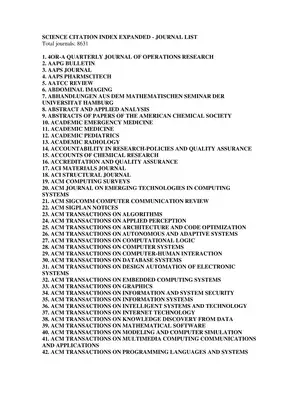 Science Citation Index (SCI) Journal List