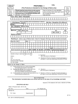 Tamil Nadu Gazette Name Change Performa Form