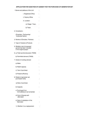 Tamil Nadu Generator Set Subsidy  Application Form