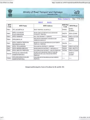 Tripura RTO Code List & Number