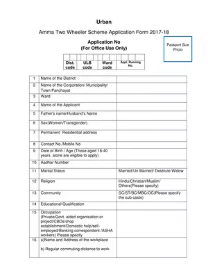 Amma Two Wheeler Scheme Application Form Urban 2020