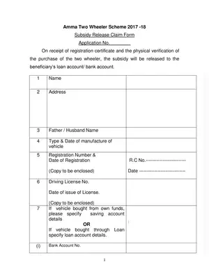 Amma Two Wheeler Scheme Subsidy Claim Form