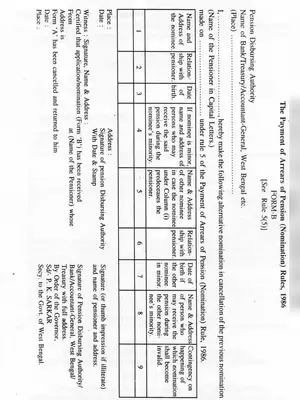 Arrears of Pension (Nomination) Form West Bengal