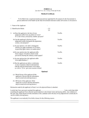 Form 1A Medical Certificate