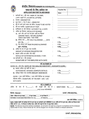 KVS Travelling Allowance (TA) Advance Application Form