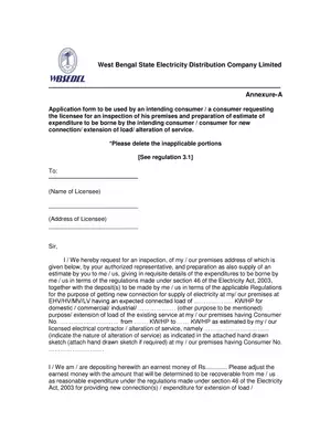 WBSEDCL Alteration of Service Form