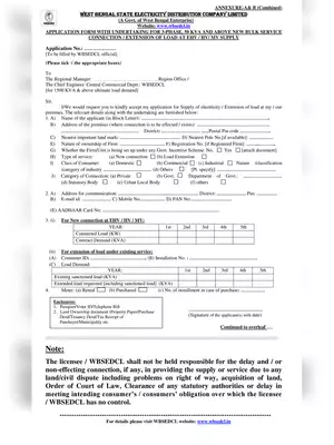 WBSEDCL New Connection Form (Above 50 KVA )