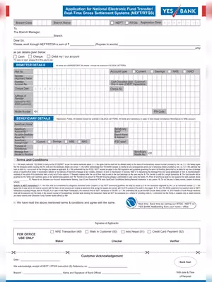 YES Bank RTGS/NEFT Form 2025