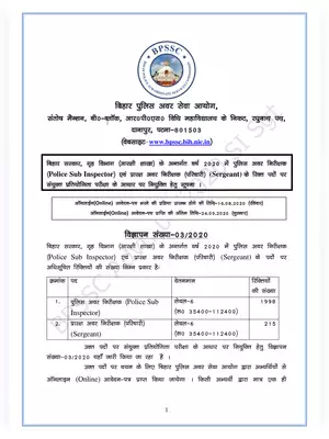 Bihar Police SI Recruitment 2020