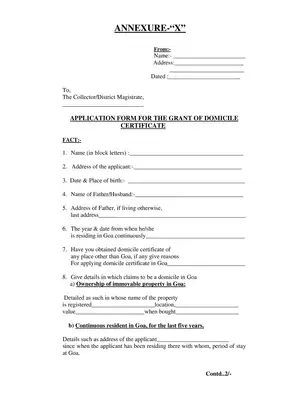 Goa Domicile Certificate Application Form