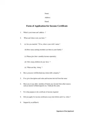 Goa Income Certificate Form