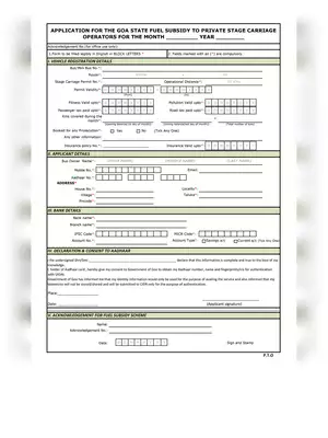 Goa State Fuel Subsidy Scheme Form