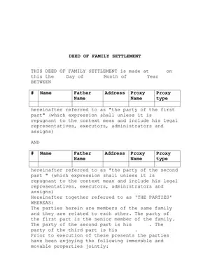 Haryana Family Settlement Deed Template