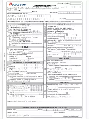 ICICI Bank ATM Card Application Form