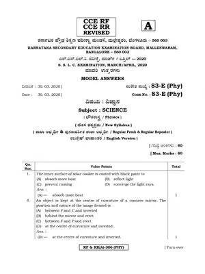 Karnataka SSLC Physics Question Paper Answer Key 2020