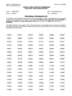 KAS Exam Short List