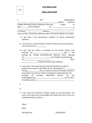 Mediclaim Self Declaration Form Goa