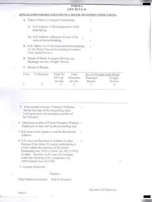 Motor Transport Registration Form Goa