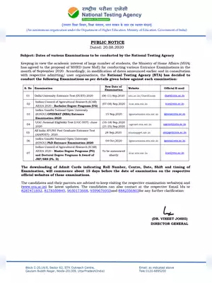 NTA Exam Schedule 2020