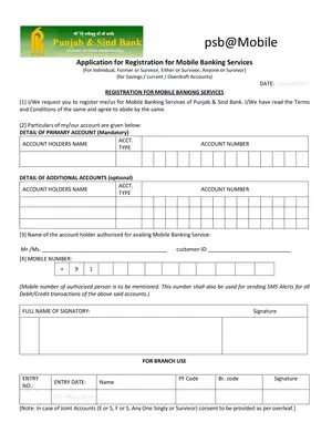 PSB Mobile Banking Application Form