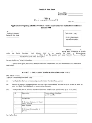 Punjab & Sind Bank PPF Form