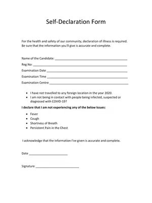 Self Declaration Form for Exam