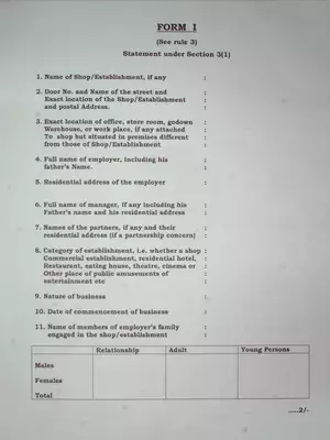 Shops and Establishment Registration Form Goa