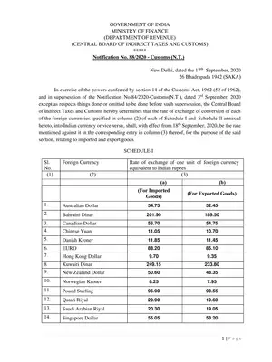 Custom Exchange Rates Notification September 2020