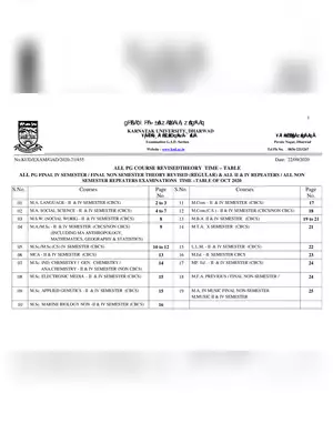 KUD Exam Time Table 2020