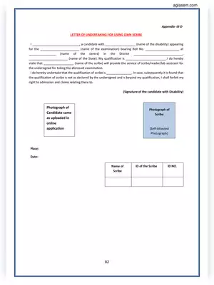 NEET Undertaking Form for Scribe