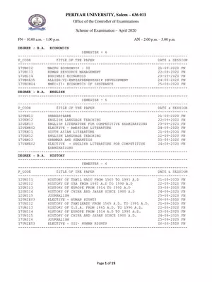 Periyar University Exam Date Sheet 2020