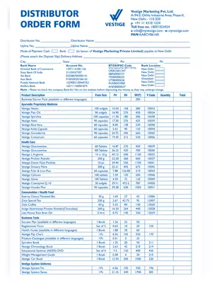 Vestige Distributor Order Form 2025