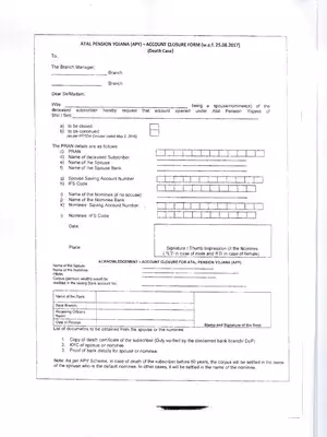 APY Account Closure Form Death