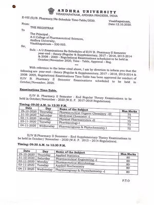 AU Degree Exam Time Table 2020