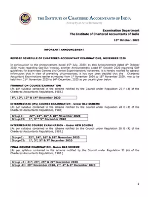 CA Examination 2020 Revised Schedule