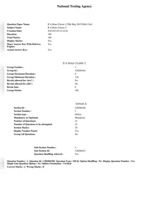 JNU Previous Year Question Paper 2019