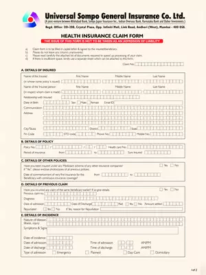 Universal Sompo Health Insurance Claim Form