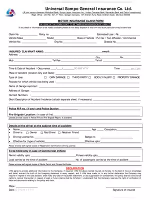 Universal Sompo Motor Insurance Claim Form