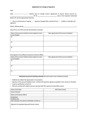 HDFC Bank Signature Verification Form