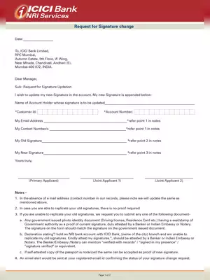 ICICI Bank Signature Change Form