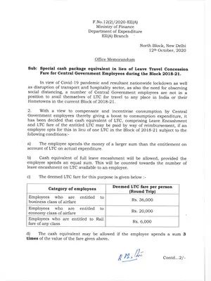 LTC Cash Voucher Scheme Order 2020