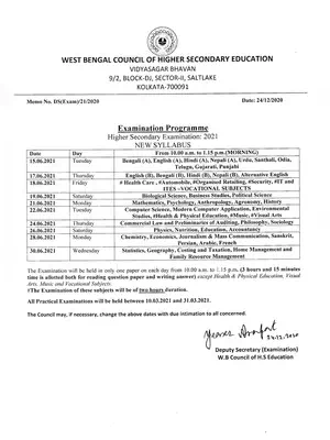 Madhyamik HS Exam Routine 2021