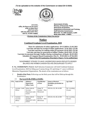 SSC CGL 2020 Notification