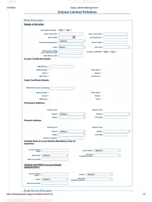 Kalyana Laxmi Scheme application Form 2021