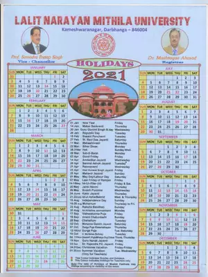 LMMU Holidays Calendar 2021