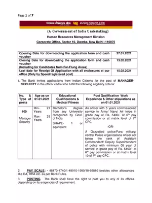 PNB Recruitment Notification 2021