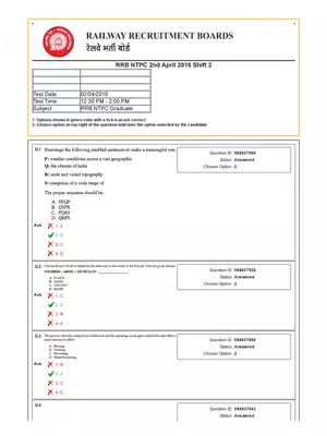 RRB NTPC Previous Year Question Paper April 2016